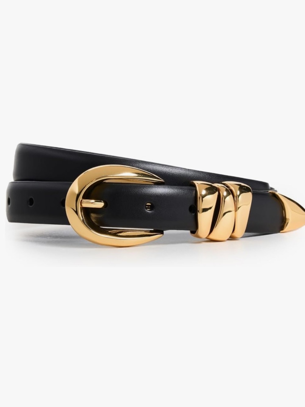 Madewell Women's Chunky Metal Leather Belt True Black and Gold Hardware